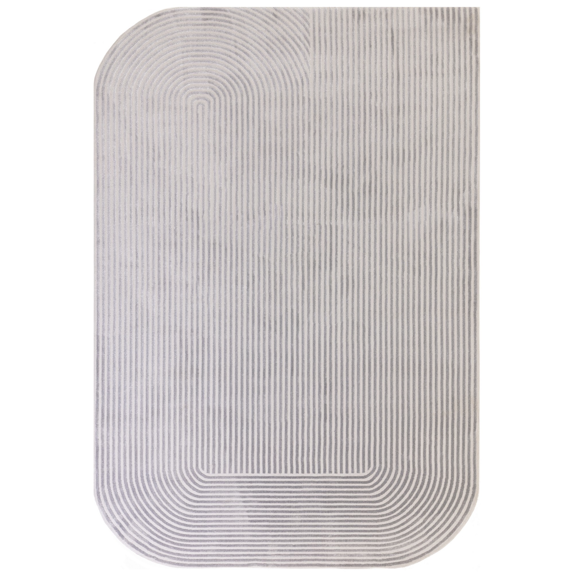 Kuza Shape Abstract Stripe Modern Rugs In Silver Grey